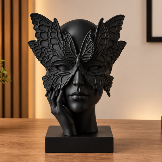 Sculpture Buste Visage & Masque Papillon – Statue Surréaliste Féerique et Déco Romantique - Accessoire Décoratif Style Gallery