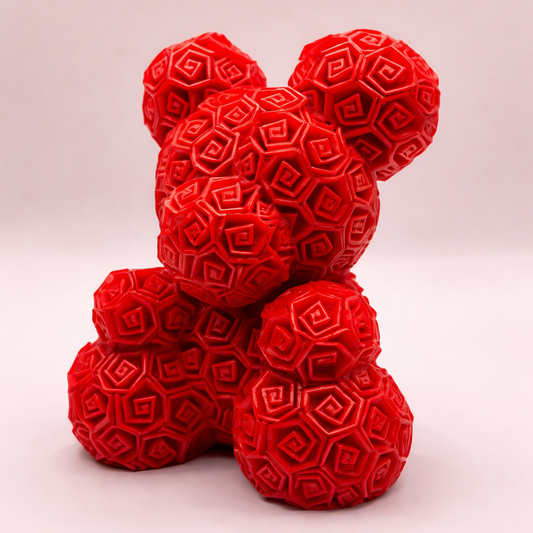 Sculpture Ours en Roses Éternelles Design - Statuette Décorative Rouge Moderne