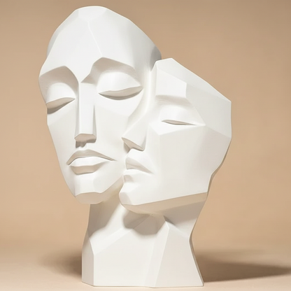 Sculpture Visage Couple Moderne - Statue Décorative Noire Abstraite