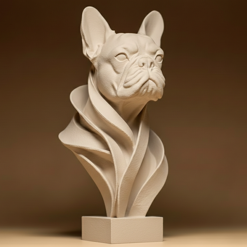 Sculpture Buste Bouledogue Français - Statuette Décorative Chien Design