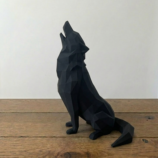 Sculpture Loup Géométrique - Statue Géométrique Animal Sauvage - Déco Moderne et Minimaliste Loup qui Hurle