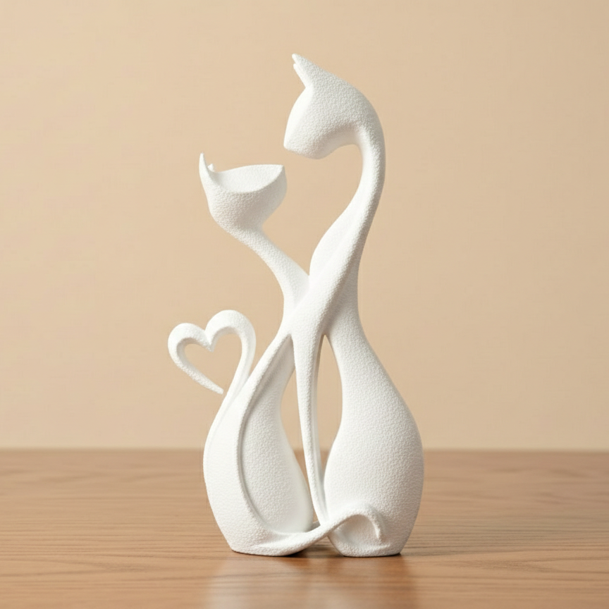 Sculpture Chats Amoureux Design - Statuette Décorative Moderne