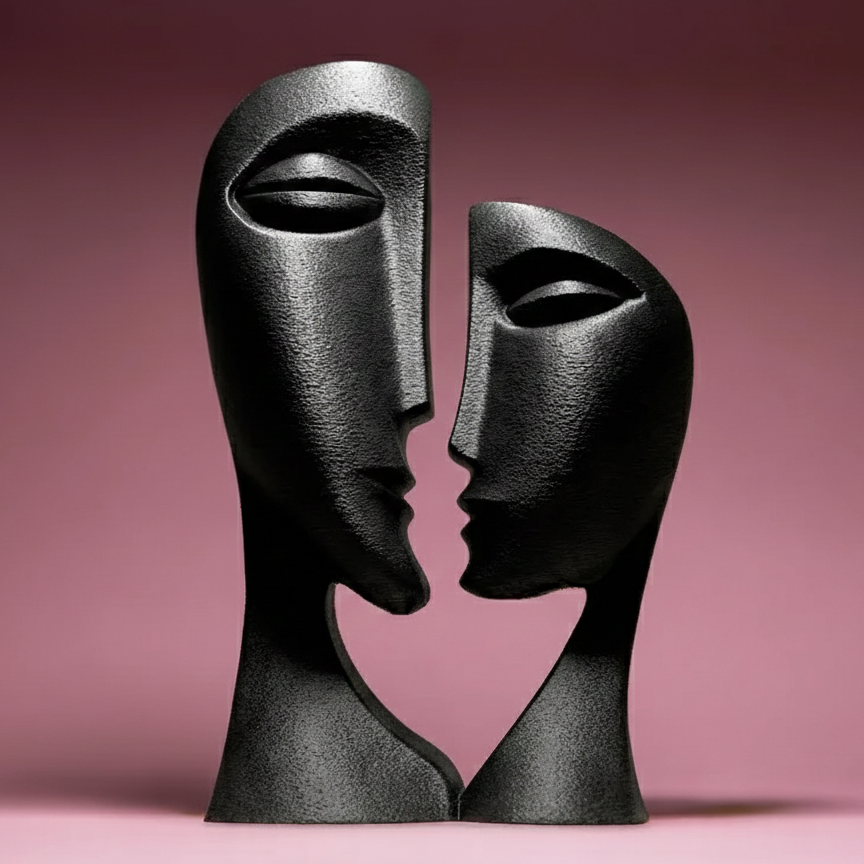 Statue Visages de Couple Abstraits - Objet Déco Design Contemporain