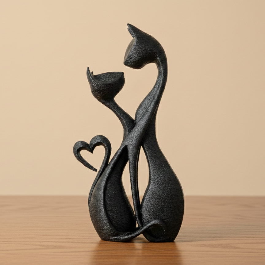 Sculpture Chats Amoureux Design - Statuette Décorative Moderne