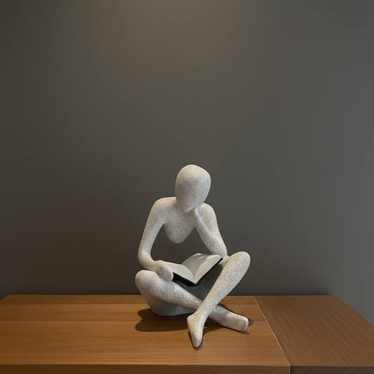 Sculpture Lecteur Design Penseur - Statuette Déco pour Bibliothèque et Bureau