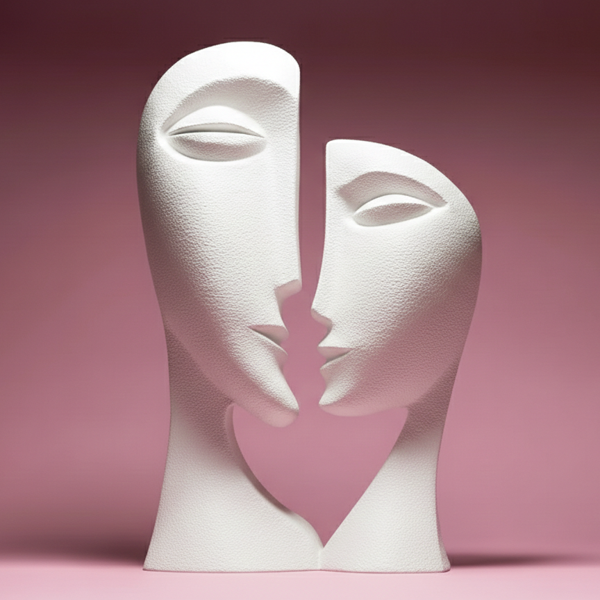 Statue Visages de Couple Abstraits - Objet Déco Design Contemporain