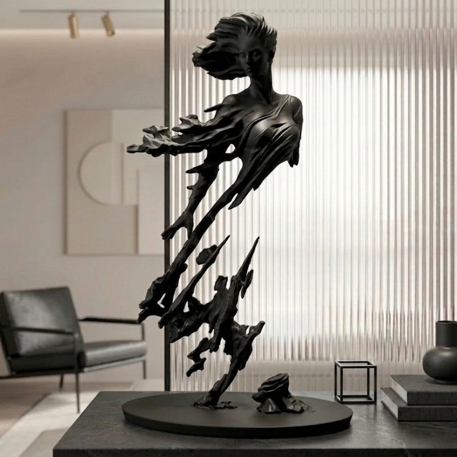 Sculpture Abstraite Femme Moderne - Statue Silhouette Féminine Impression 3D - Objet Déco Salon Luxe Design