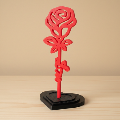 Rose Éternelle Design en Impression 3D sur Socle Cœur – Cadeau Romantique Unique