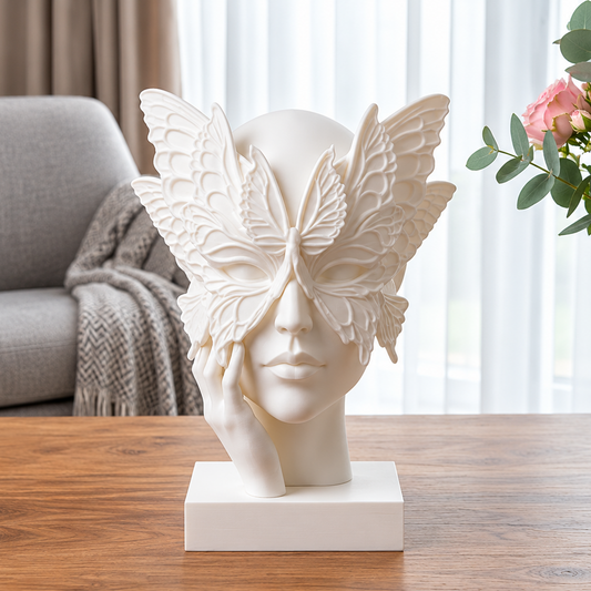 Sculpture Buste Visage & Masque Papillon – Statue Surréaliste Féerique et Déco Romantique - Accessoire Décoratif Style Gallery