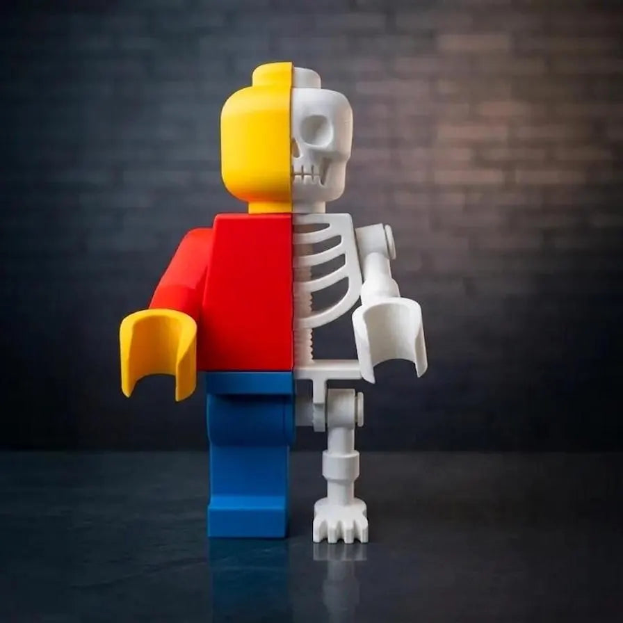 Figurine pop art lego Squelette - Sculpture Jouet original - Décoration Bureau Geek et Nostalgie Impression 3D