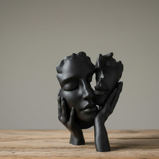 Sculpture visage art moderne - Statue Visages Entrelacés et Mains - Déco Romantique Contemporaine